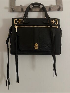Rebecca Minkoff Pebbled Black Leather Handbag W/ Crossbody Strap & Gold Hardware